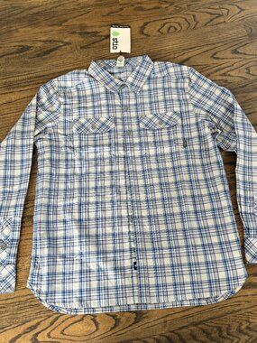 Stio Intrinsic Blue Plaid Long Sleeve button down Mens Large Shirt Blue NWT